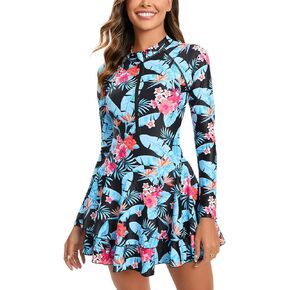 CCAKXCJJ Rash Guard for Women Long Sleeve Swimsuits Zipper Swimsuits Bathing Suit Swim Dress UPF50