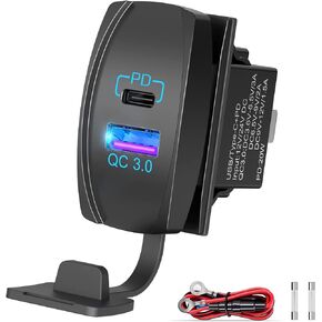 Rocker Switch USB Charger Qidoe 18W Quick Charger 3.0 and PD 20W with LED Rocker Dwitch USB Port Charger for RV,Boat, Marine, Truck, Utv