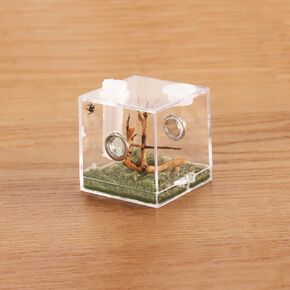 crapelles Jumping Spider Micro Middle Habitat,Small Pet Insect Breeding Box, 360 Degree High Transparent Reptile Cage, Acrylic Case Mini Carrier for Amphibians,Feeding Container Enclosure Accessories