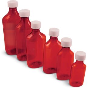Oval Pharmacy Plastic Bottles with Child-resistant Caps. Amber Color 8oz Pack of 5