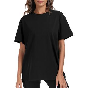 PRIMODA Womens Oversized Short Sleeve T Shirts Trendy Crew Neck Loose Workout Tee Casual Summer Tops Cotton