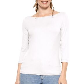 STRETCH IS COMFORT Women's and Plus Oh So Soft ¾ and Long Sleeve Boat Neck Top