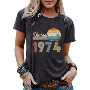50th Birthday Gift for Women Vintage 1974 Shirt Letter Print Retro Party Tops Casual Short Sleeve Tee in Kuwait