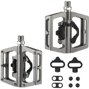 ROCKBROS MTB Mountain Bike Pedals Compatible with SPD Mountain Bike Dual Function Sealed Clipless Aluminum Bicycle Flat Platform 9/16" Pedals with Cleats for Road, MTB, Mountain Bikes