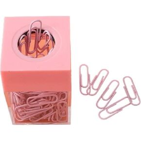 Jinshining Pink Magnetic Paper Cilp Dispenser Holder Clear Acrylic Paper Clip Organizers with Magnetic Top Paper Clip Holders for Desk Cute Office Binder Clip,Desk Supplies Holders and Dispensers