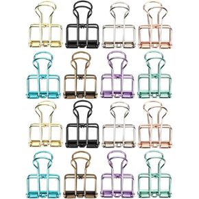 Tissting 16 Pcs Binder Clips,8 Colors Hollow Design,Paper Binder Clips,Paper Clamps for Office, Home, School(S,0.8 * 1.1in)