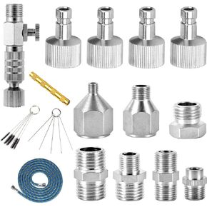 16PCS Airbrush Adapter Set Includes 12PCS Airbrush Adapter Kit Fitting Quick Release Disconnect Fitting Connector,Airbrush Hose with Airbrush Spray Cleaning Repair Tool for Air Compressor