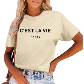 C'est La Vie T-Shirt Graphic Tees for Women Paris Shirts Oversized Baggy Trendy Summer Short Sleeve Loose Fit Top