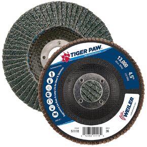 Weiler 51202 Tiger X Flap Disc, Ceramic and Zirconia Alumina, Angled, Phenolic Backing, 60 Grit, 4-1/2", 7/8" Arbor Hole (Pack of 10)