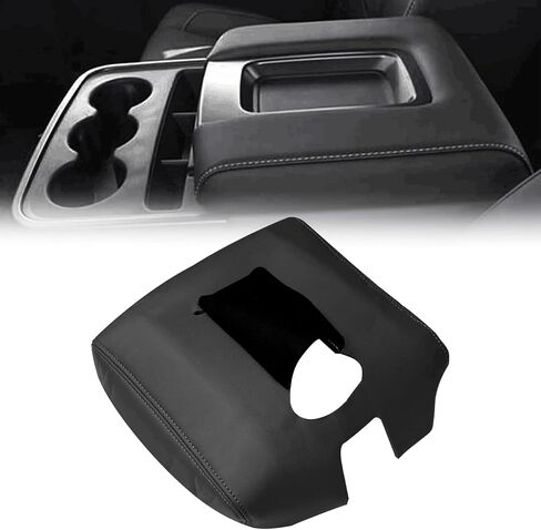 غطاء مسند ذراع من الجلد الأسود لوحدة التحكم المركزية من SecosAutoparts متوافق مع Chevy Silverado GMC Sierra 2014 2015 2016 2017 2018 أسود مصنوع من جلد PVC عالي الجودة للسيارات in Kuwait