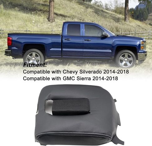 غطاء مسند ذراع من الجلد الأسود لوحدة التحكم المركزية من SecosAutoparts متوافق مع Chevy Silverado GMC Sierra 2014 2015 2016 2017 2018 أسود مصنوع من جلد PVC عالي الجودة للسيارات in Kuwait