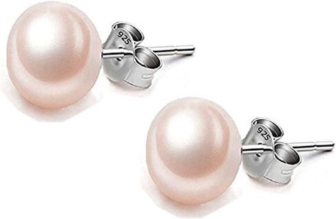 925 Sterling Silver AAA Genuine Freshwater Cultured Pearl White Black Pink Button Stud Earrings for Women7.5-8mm in Saudi Arabia