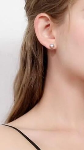 925 Sterling Silver AAA Genuine Freshwater Cultured Pearl White Black Pink Button Stud Earrings for Women7.5-8mm in Saudi Arabia