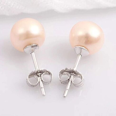 925 Sterling Silver AAA Genuine Freshwater Cultured Pearl White Black Pink Button Stud Earrings for Women7.5-8mm in Saudi Arabia