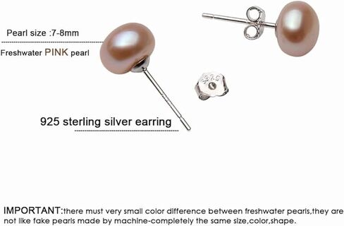 925 Sterling Silver AAA Genuine Freshwater Cultured Pearl White Black Pink Button Stud Earrings for Women7.5-8mm in Saudi Arabia