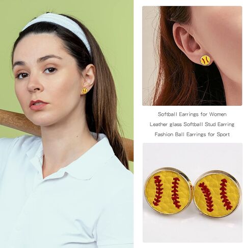 Softball Earrings for Women Leather glass Softball Stud Earring Fashion Ball Earrings for Sport Ball Fans or Player in Saudi Arabia