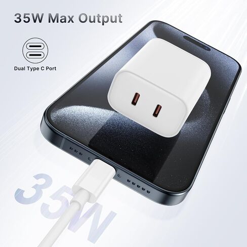 Susnwere GaN USB C Wall Charger Plug,36W Dual Port Type c Fast Charger Block,Super PD 3.0 Power Delivery Adapter for Laptop Computer & Tablets/Phones (iPhone 15/14/13/12/11/X, iPad, Samsung, Google in Kuwait