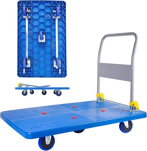 Doppy Flatbed Cart, 1320lbs Heavy Duty Capacity Platform Hand Truck 360 Degree Swivel Wheels Foldable Push Hand Cart for Loading and Storage, Warehouse (Blue) in Kuwait
