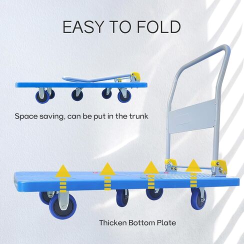 Doppy Flatbed Cart, 1320lbs Heavy Duty Capacity Platform Hand Truck 360 Degree Swivel Wheels Foldable Push Hand Cart for Loading and Storage, Warehouse (Blue) in Kuwait