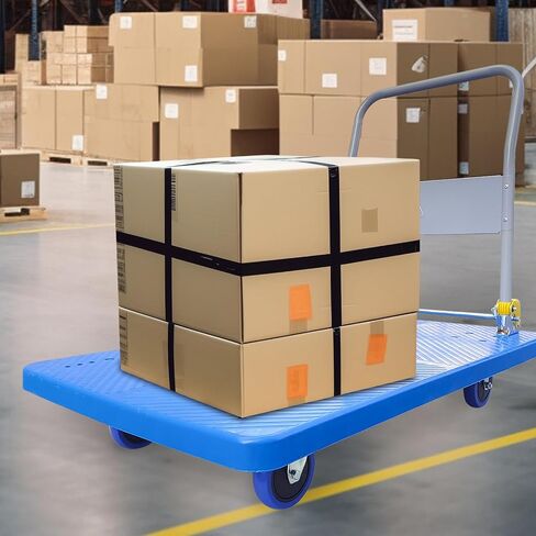 Doppy Flatbed Cart, 1320lbs Heavy Duty Capacity Platform Hand Truck 360 Degree Swivel Wheels Foldable Push Hand Cart for Loading and Storage, Warehouse (Blue) in Kuwait