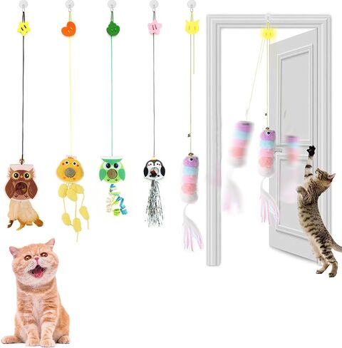 Ewfymy 5 PCS Cat Door Toy, New Interactive Door Hanging cat Toys,Contain Cat Mint Retractable Door Hanging Animal Toys for Cats to Play Hunting Sports Indoors in Saudi Arabia