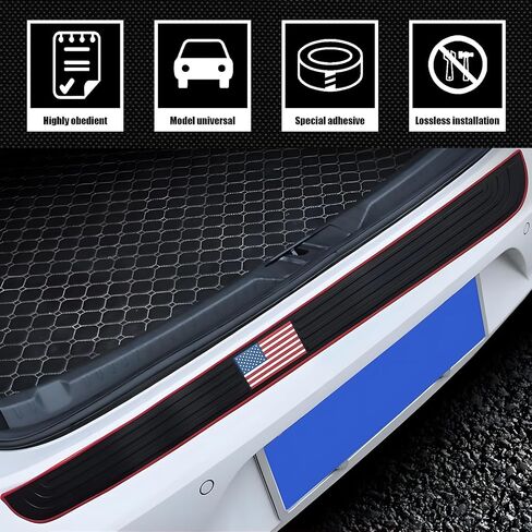 1 PC American Flag Car Rear Bumper Protector Guard, 35.4In x 2.7In PVC Anti-Slip Vehicle Trunk Door Trim Strip, Universal Waterproof DIY Accessories for Car Truck SUV RV Van (Red & Black #01) in Saudi Arabia