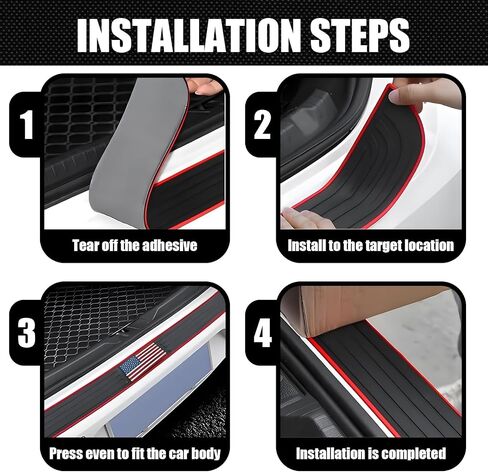 1 PC American Flag Car Rear Bumper Protector Guard, 35.4In x 2.7In PVC Anti-Slip Vehicle Trunk Door Trim Strip, Universal Waterproof DIY Accessories for Car Truck SUV RV Van (Red & Black #01) in Saudi Arabia