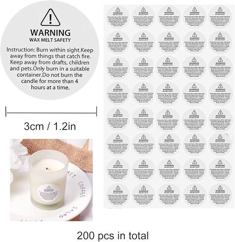 200 pcs Candle Warning Stickers Waterproof Candle Safety Stickers Candle Warning Labels for DIY Candle Making Craft Candle Safe Sticker in Saudi Arabia