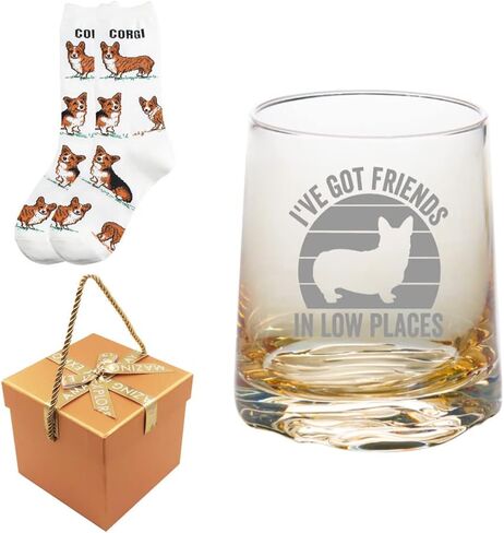 Mothers Gifts for Corgi Dog Mom, Corgi Whiskey Water Drinking Glass Tumbler, I've Got Friends in Low Places in Kuwait