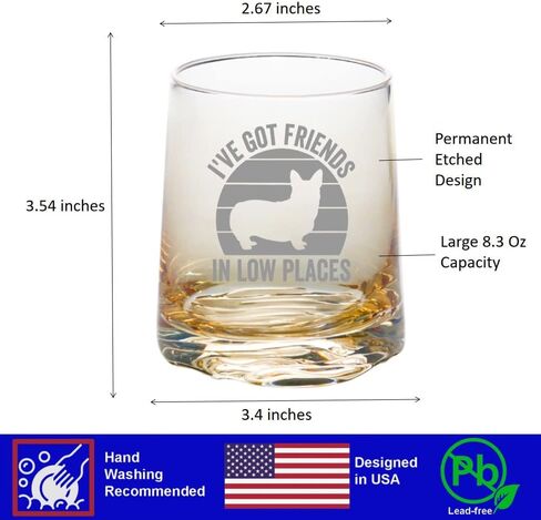 Mothers Gifts for Corgi Dog Mom, Corgi Whiskey Water Drinking Glass Tumbler, I've Got Friends in Low Places in Kuwait
