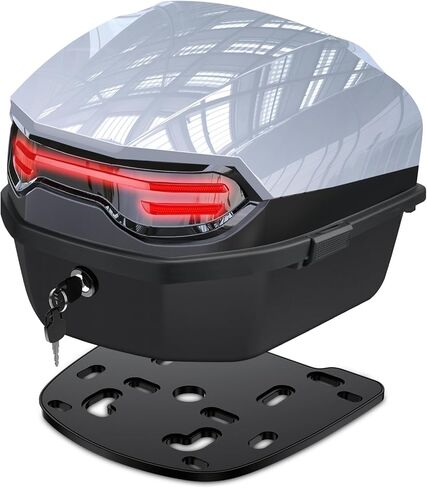 lesanm 35l دراجة نارية أعلى حالة، دراجة نارية يوميا الذيل مربع الجذع قابل للقفل تخزين الناقل البلاستيك للماء موتو أعلى مربع مع مسند الظهر البلاستيك احيط العالمي تصاعد للأمتعة خوذة - أسود in Kuwait