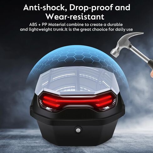 lesanm 35l دراجة نارية أعلى حالة، دراجة نارية يوميا الذيل مربع الجذع قابل للقفل تخزين الناقل البلاستيك للماء موتو أعلى مربع مع مسند الظهر البلاستيك احيط العالمي تصاعد للأمتعة خوذة - أسود in Kuwait