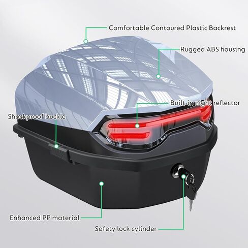 lesanm 35l دراجة نارية أعلى حالة، دراجة نارية يوميا الذيل مربع الجذع قابل للقفل تخزين الناقل البلاستيك للماء موتو أعلى مربع مع مسند الظهر البلاستيك احيط العالمي تصاعد للأمتعة خوذة - أسود in Kuwait