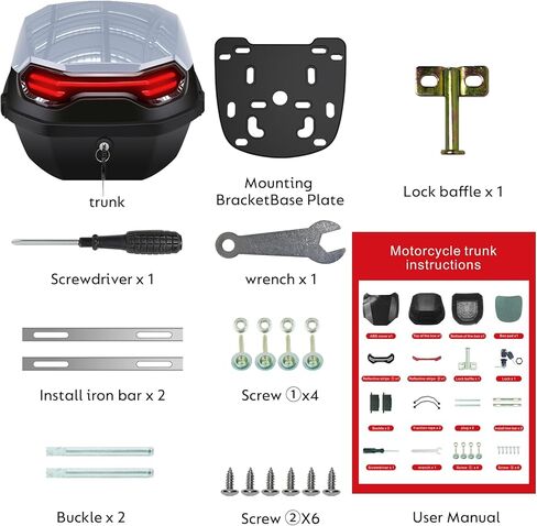LESANM 35L Motorcycle Top Case, Motorcycle Daily Tail Box Trunk Lockable Storage Carrier Plastic Waterproof Moto Top Box with Contoured Plastic Backrest Universal Mounting for Helmet Luggage - Black in Saudi Arabia