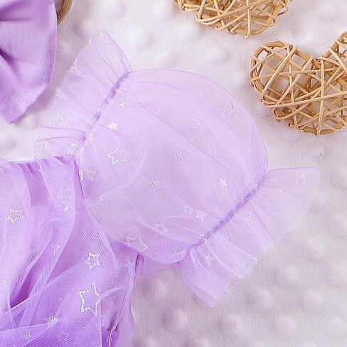Eaerobc Infant Baby Girl Romper Dress Shiny Stars Mesh Short Puff Sleeve Jumpsuits Princess Outfits in Saudi Arabia