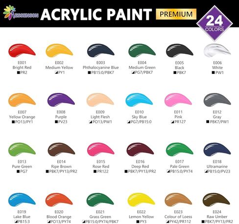 طلاء أكريليك، مجموعة طلاء أكريليك مكونة من 24 لونًا، زجاجات سعة 2 أونصة/59 مل، دهانات أكريليك فاخرة للفنانين والمبتدئين والكبار على قماش صخور وخشب وسيراميك in Kuwait