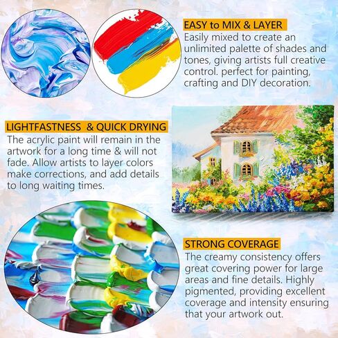 طلاء أكريليك، مجموعة طلاء أكريليك مكونة من 24 لونًا، زجاجات سعة 2 أونصة/59 مل، دهانات أكريليك فاخرة للفنانين والمبتدئين والكبار على قماش صخور وخشب وسيراميك in Kuwait