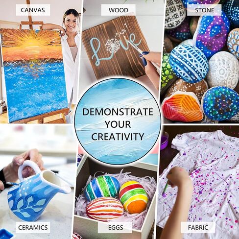 طلاء أكريليك، مجموعة طلاء أكريليك مكونة من 24 لونًا، زجاجات سعة 2 أونصة/59 مل، دهانات أكريليك فاخرة للفنانين والمبتدئين والكبار على قماش صخور وخشب وسيراميك in Kuwait