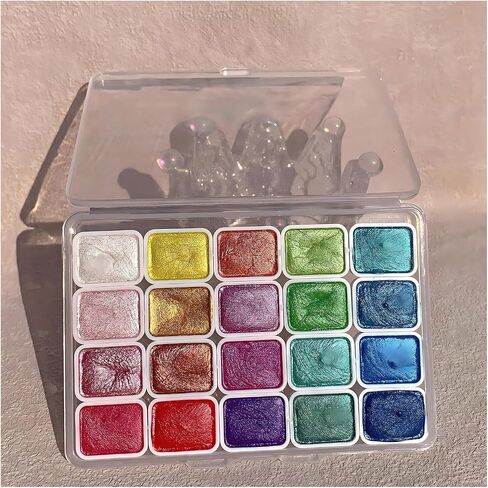 20 Colors Glitter Watercolor Paint Metallic Watercolor Paints Set, Model Metallic Pearlescent Solid Watercolor Painting Set, Travel Art Kit for Painting on The Go (A, 1ml) in Saudi Arabia