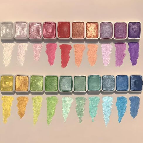 20 Colors Glitter Watercolor Paint Metallic Watercolor Paints Set, Model Metallic Pearlescent Solid Watercolor Painting Set, Travel Art Kit for Painting on The Go (A, 1ml) in Saudi Arabia