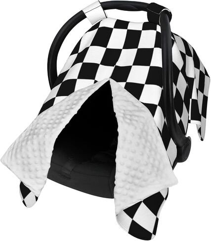 Black White Checkered Baby Car Seat Canopy Cover Multi Use Nursing Cover for Newborn Car Seat Canopy Mom Nursing Breastfeeding Covers Newborn Shower Gift in Saudi Arabia