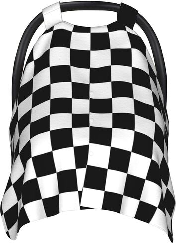 Black White Checkered Baby Car Seat Canopy Cover Multi Use Nursing Cover for Newborn Car Seat Canopy Mom Nursing Breastfeeding Covers Newborn Shower Gift in Saudi Arabia