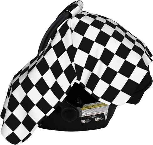 Black White Checkered Baby Car Seat Canopy Cover Multi Use Nursing Cover for Newborn Car Seat Canopy Mom Nursing Breastfeeding Covers Newborn Shower Gift in Saudi Arabia