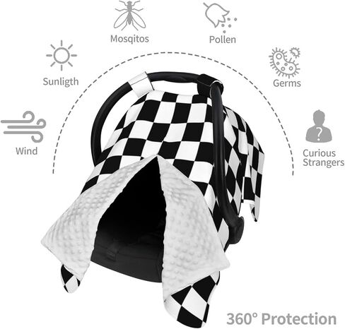 Black White Checkered Baby Car Seat Canopy Cover Multi Use Nursing Cover for Newborn Car Seat Canopy Mom Nursing Breastfeeding Covers Newborn Shower Gift in Saudi Arabia