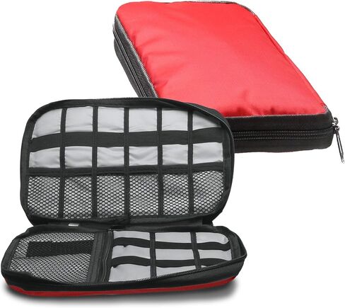 Travigo Gadget Wallet 600D Nylon Mesh Pockets Double Zipper Charging Cable SD Card Power Adapter Organizer Pouch Portable Travel Space Saver Bag,TA11 (red) in Saudi Arabia