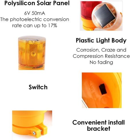 Aolyty LED Solar Strobe Warning Light Flashing Construction Safety Road Barricade Traffic Automatic Vehicle Signal Beacon Lamp Waterproof Automatically Turn on (Red) in Saudi Arabia
