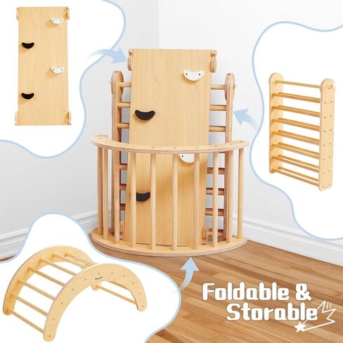 Beright 4 in 1 Pikler Triangle Set Upgraded, Foldable Toddler Climbing Toys Indoor Playground, Montessori Learning Toys, Kids Indoor Gym with with Arch, Ramp, Learning Waldorf Toy, Rainbow in Kuwait