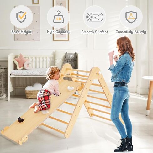 Beright 4 in 1 Pikler Triangle Set Upgraded, Foldable Toddler Climbing Toys Indoor Playground, Montessori Learning Toys, Kids Indoor Gym with with Arch, Ramp, Learning Waldorf Toy, Rainbow in Kuwait