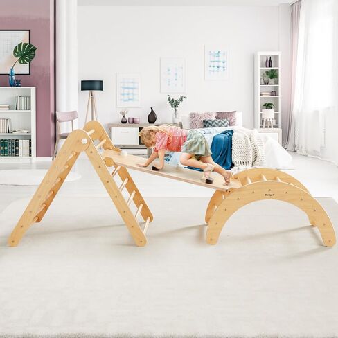 Beright 4 in 1 Pikler Triangle Set Upgraded, Foldable Toddler Climbing Toys Indoor Playground, Montessori Learning Toys, Kids Indoor Gym with with Arch, Ramp, Learning Waldorf Toy, Rainbow in Kuwait