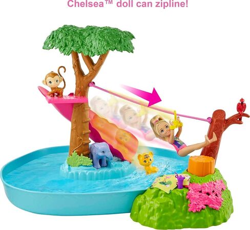 Barbie and Chelsea The Lost Birthday Splashtastic Pool Surprise Playset with Chelsea Doll (6-in), 3 Baby Animals, Slide, Zipline & Accessories, Gift for 3 to 7 Year Olds in Kuwait